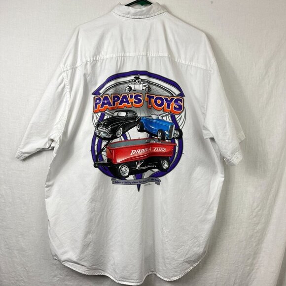 Papa's Toys Classic Car Short Sleeve Button Graphic Shirt Mens 2X Hot Rod Garage - Picture 1 of 12